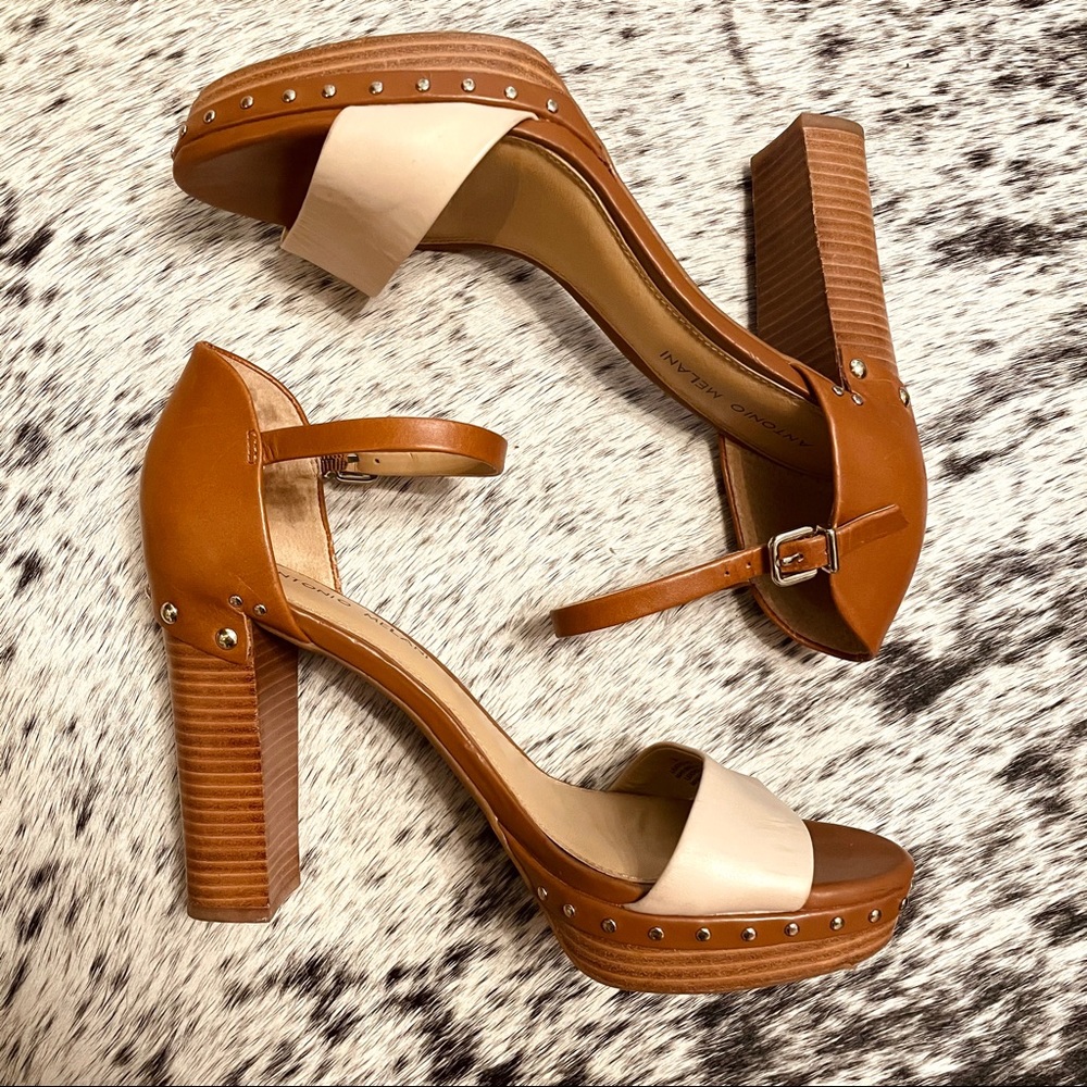 Antonio Melani Leather Brown & Cream Block Heels